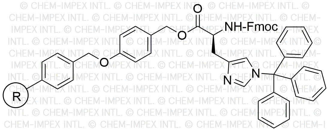 Nα-Fmoc-Nim-trityl-L-histidine 4-alkoxybenzyl alcohol resin (0.3-0.8 meq/g, 100-200 mesh)