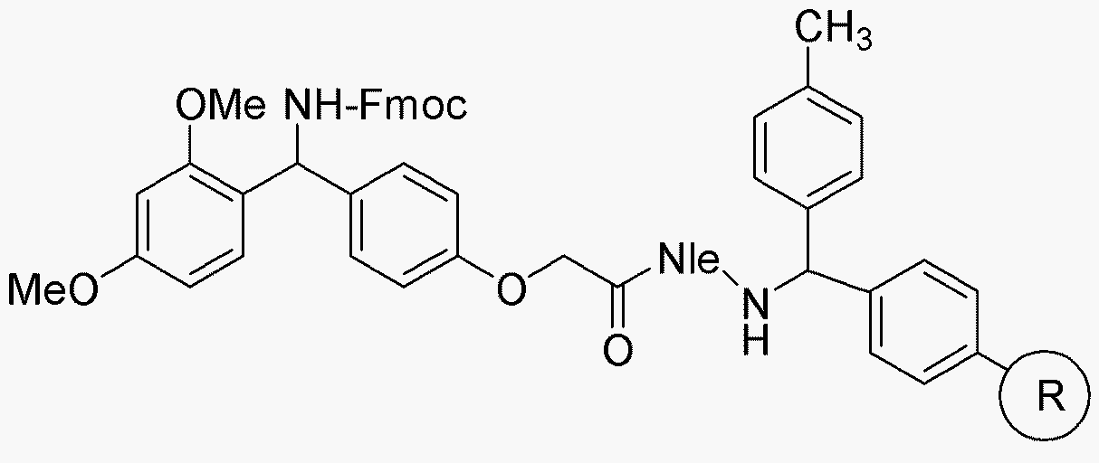 Resina MBHA de 4-(2',4'-dimetoxifenil-Fmoc-aminometil)fenoxiacetamidonorleucil (0,4 - 0,6 mmol/g, malla 100-200)