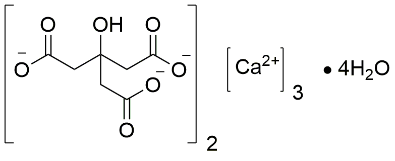 Citrate de calcium tétrahydraté, ultra pur, granulométrie fine, faible teneur en métaux lourds (As : <= 1 ppm, Cd : <= 1 ppm, Pb : <= 0,2 ppm et Hg : <= 0,1 ppm)