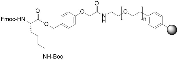 Fmoc-Lys(Boc) TentaGel R HMPA resin (0.15 - 0.22 mmol/g, 90 mm mesh)