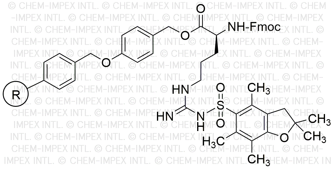 Nα-Fmoc-Nω-(2,2,4,6,7-Pbf-5-sulfonyl)-L-arginine 4-alkoxy-benzyl-alcohol resin (100-200 mesh, 0.2-0.8 meq/g)