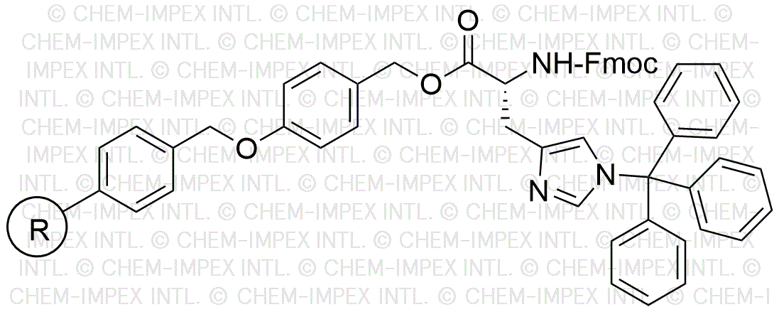 Nα-Fmoc-Nim-trityl-D-histidine 4-alkoxybenzyl alcohol resin (0.3-0.8 meq/g, 100-200 mesh)