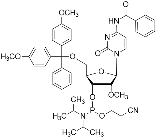 N-Benzoil-5'-O-(4,4'-dimetoxitritil)-3'-O-[(2-cianoetoxi)(diisopropilamino)fosfino]-2'-O-metilcitidina